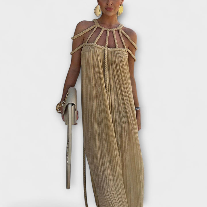 Briar - Maxi Abito Chic in Misto Lino con Spalline Drappeggiate