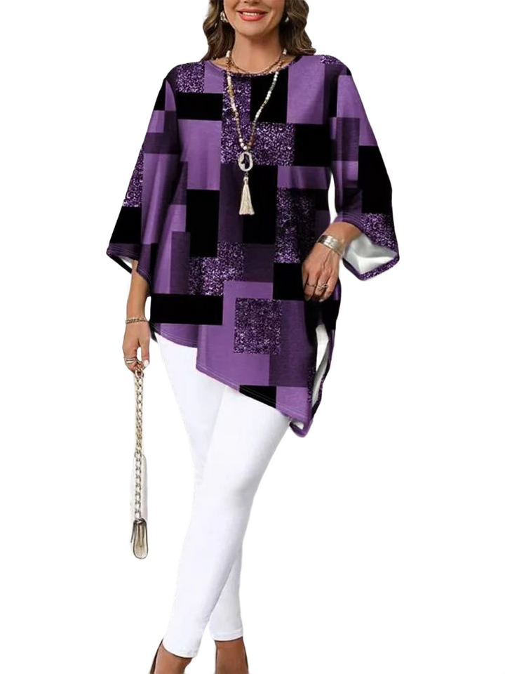 Nurit - Checkered Oversized Printed Blouse With Short Sleeve