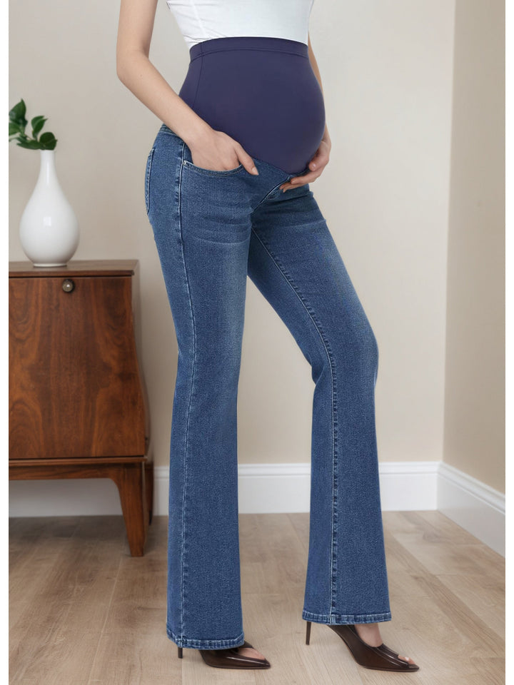 Effortless Denim Maternity Jeans for Women with Belly Panel Flare Leg Stretch Casual Style