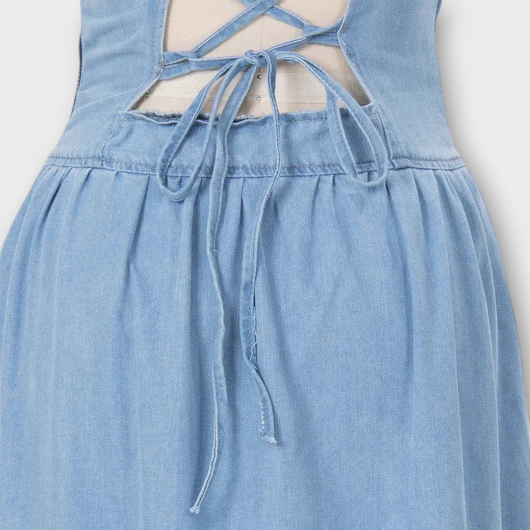 Lux - Abito senza spalline in denim blu