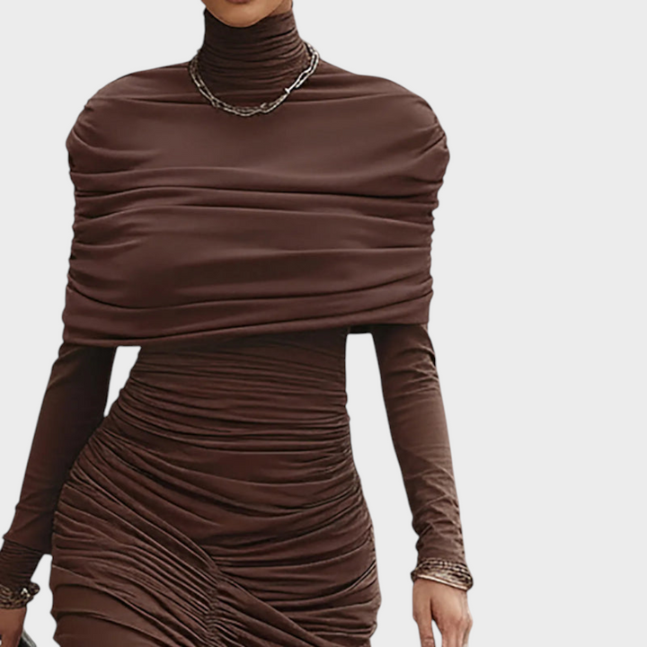 Bisous | Robe marron élégante avec manches et manches longues