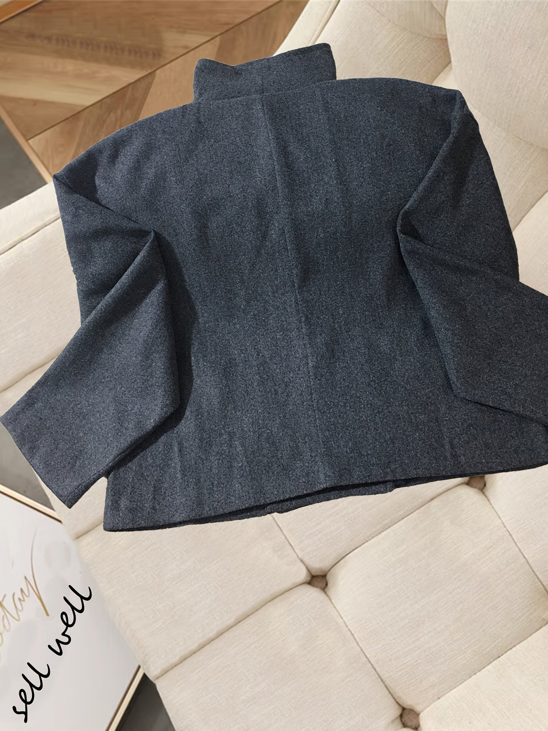 Elegant Wool Pea Coat for Women with Notch Lapel Long Sleeve Double Breasted Cropped Style