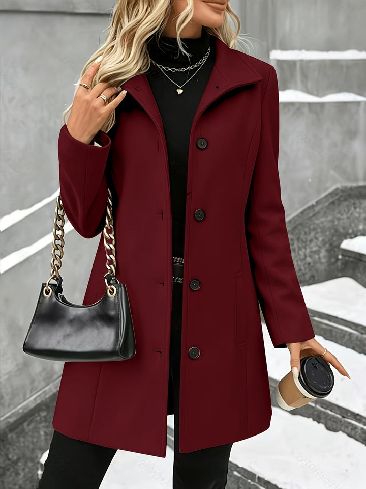 Elegant Wool Coat for Women with Notch Collar Single Breasted Longline Style