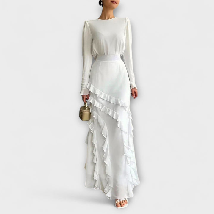 Fallon - Robe longue coupe slim avec volants tridimensionnels