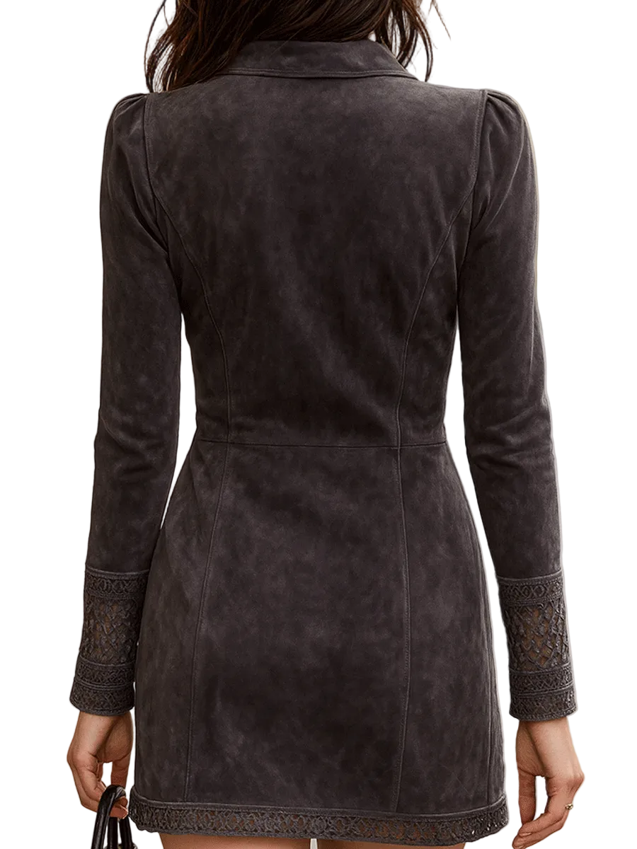 Mini-robe en daim zippée devant