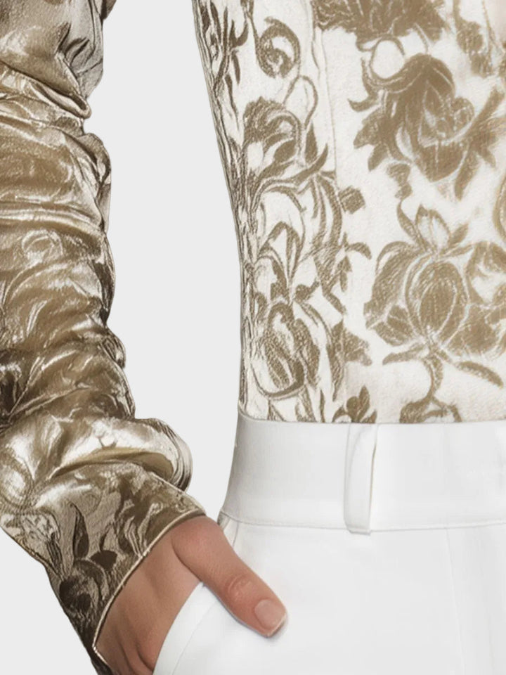 Rachel - Elegant and sophisticated velvet printed shirt in champagne color