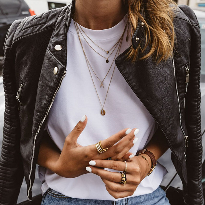 Elegant Black Leather Jacket for Women with Snap Collar Long Sleeve Quilted Cropped Moto Style