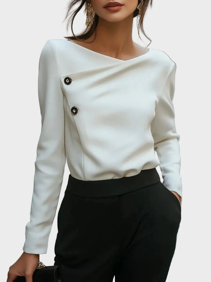 Hira| Haut blanc asymétrique boutonné sur le devant - Blouse