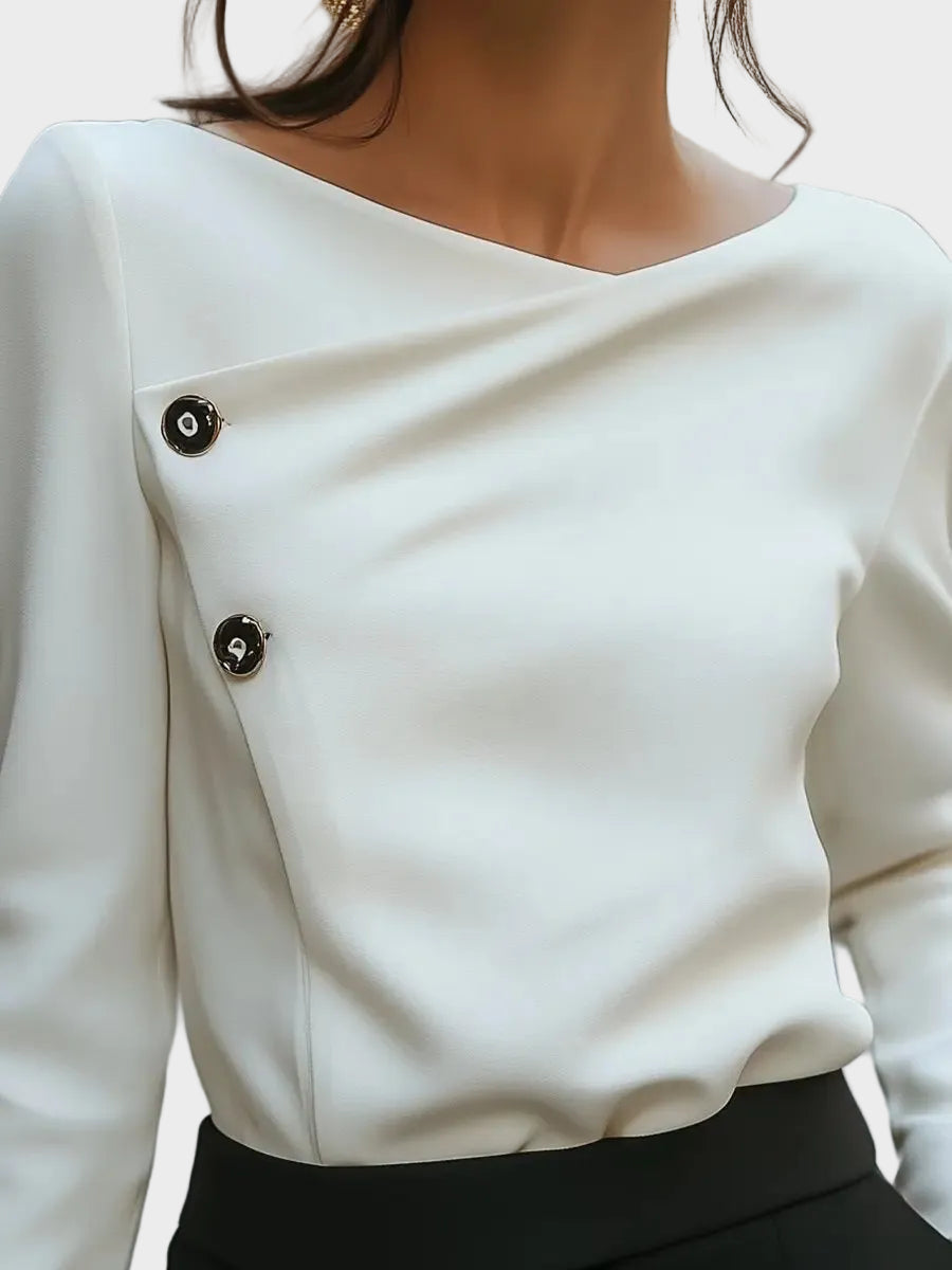 Hira| Haut blanc asymétrique boutonné sur le devant - Blouse