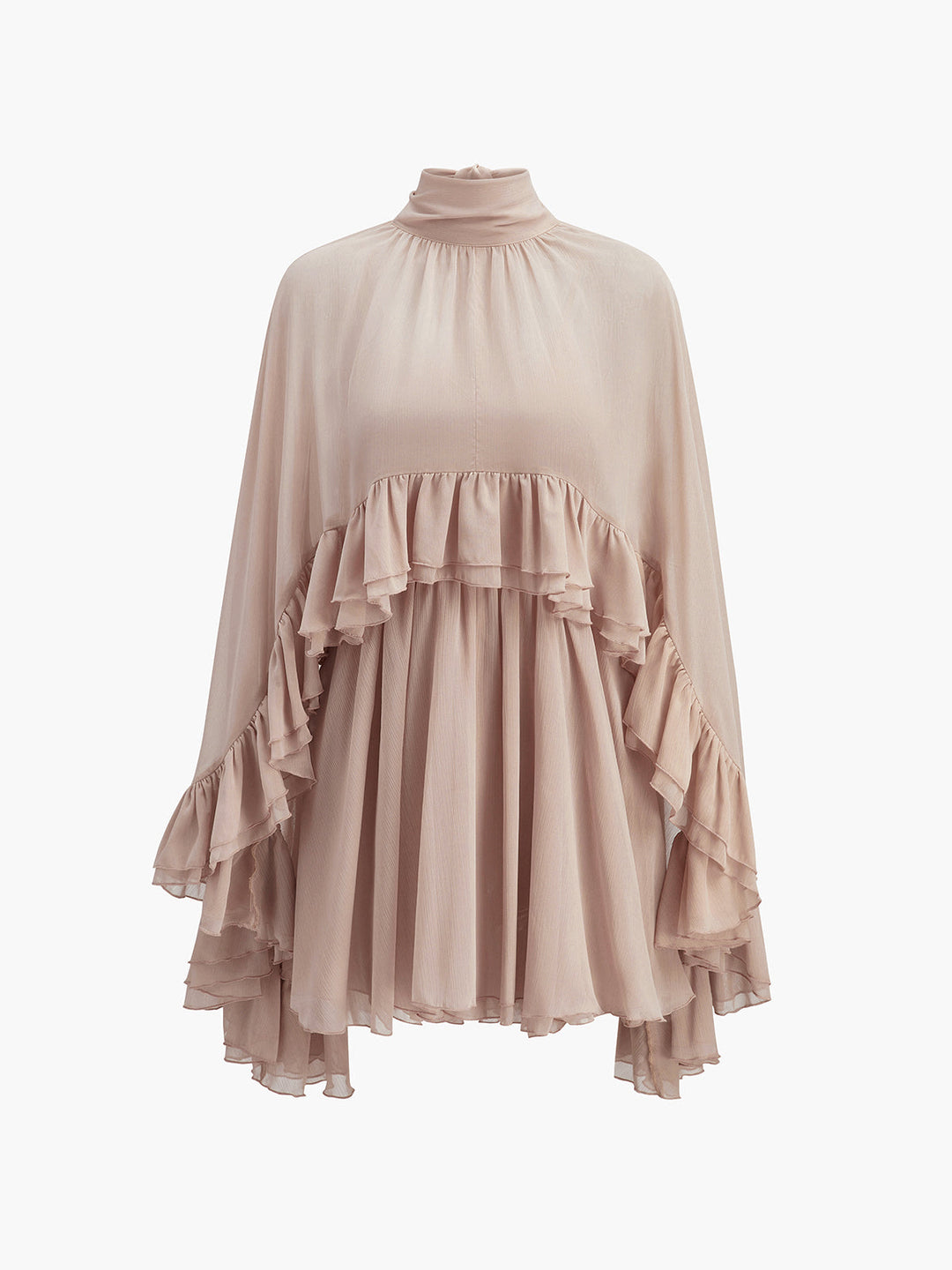 Kim - Vestito Semitrasparente in Chiffon con Rouches e Cappa Esterna