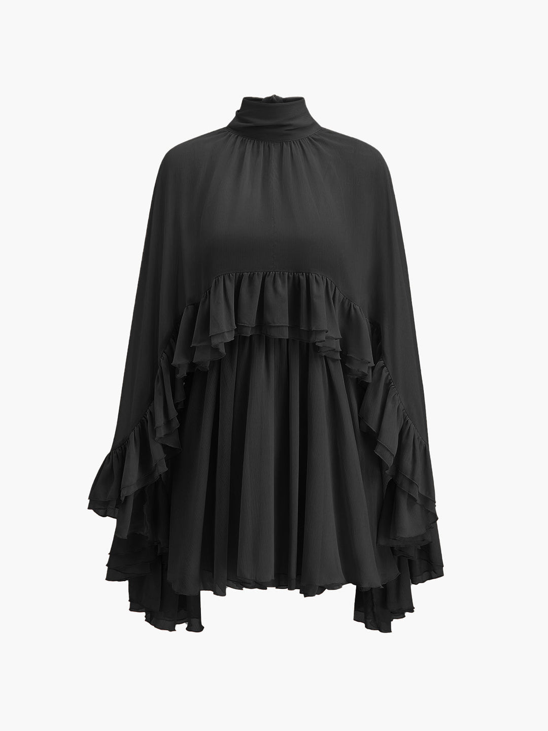 Kim - Vestito Semitrasparente in Chiffon con Rouches e Cappa Esterna