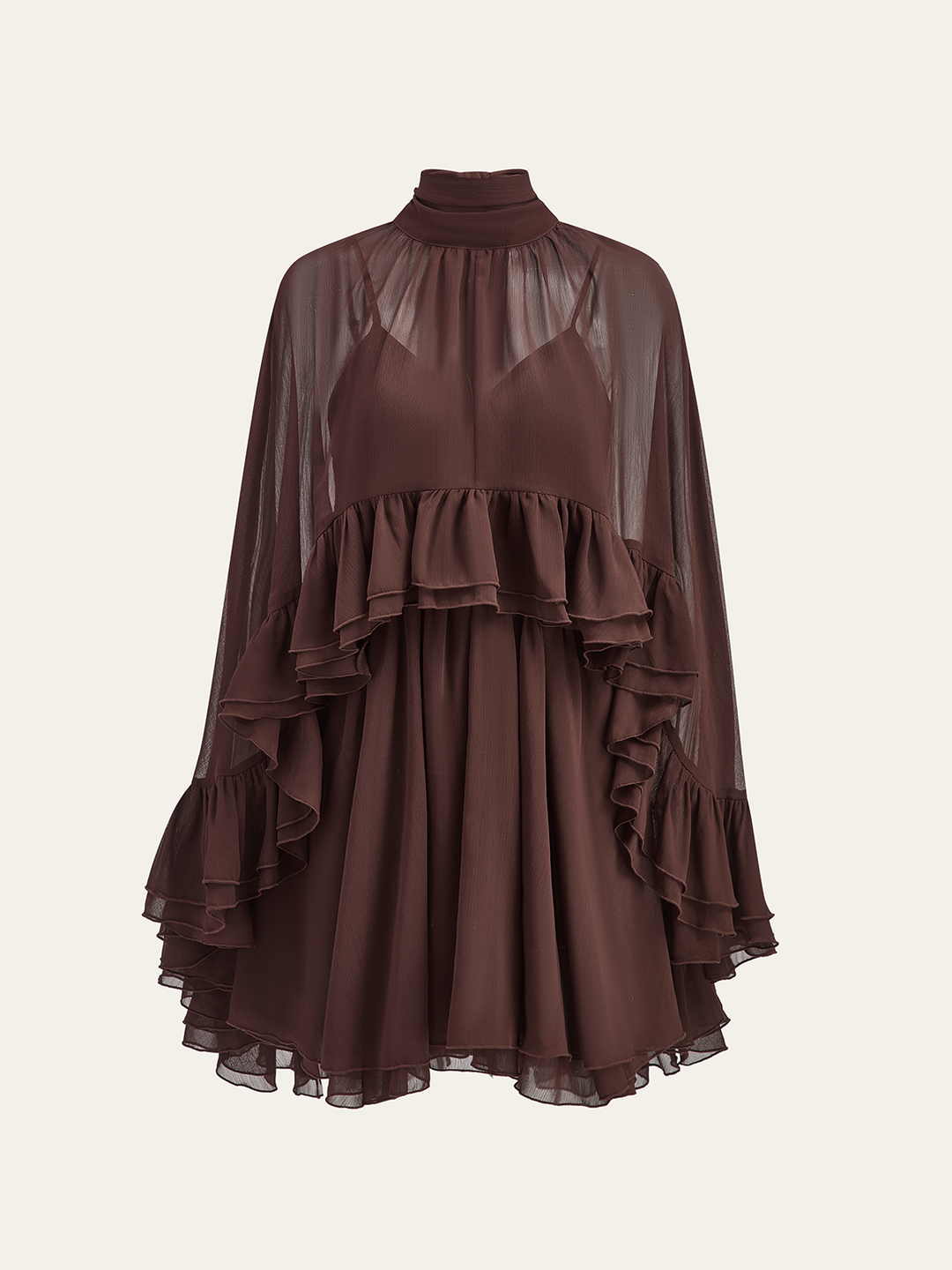 Kim - Vestito Semitrasparente in Chiffon con Rouches e Cappa Esterna