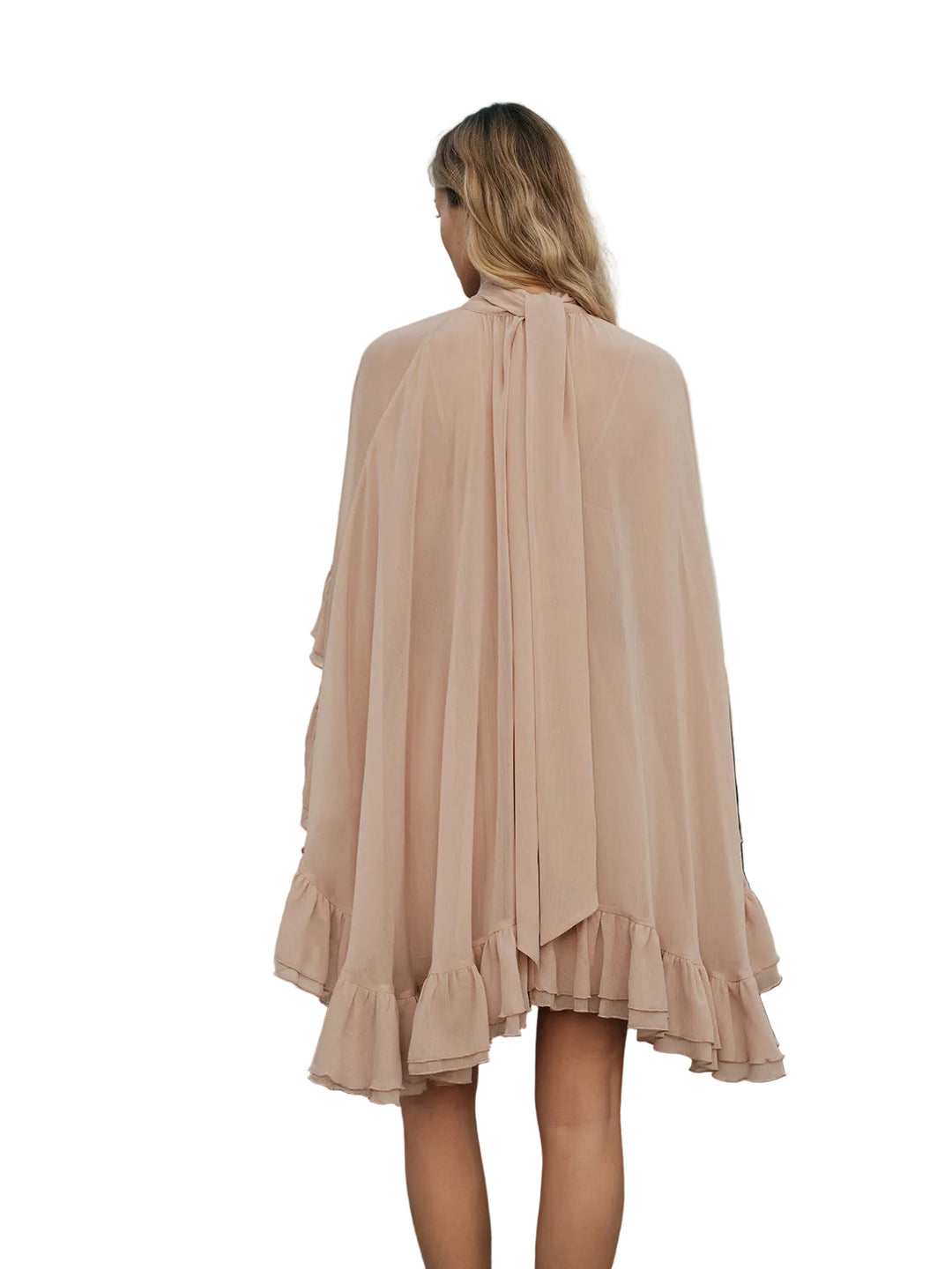 Kim - Vestito Semitrasparente in Chiffon con Rouches e Cappa Esterna