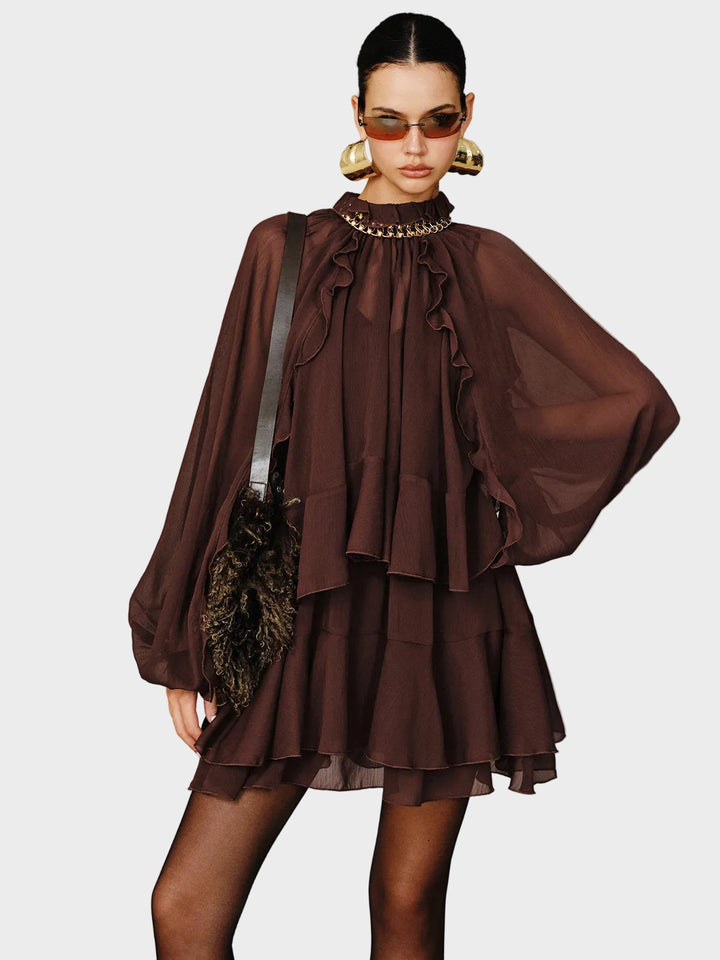 Tiana | Set miniabito in chiffon a balze a strati con sottoveste