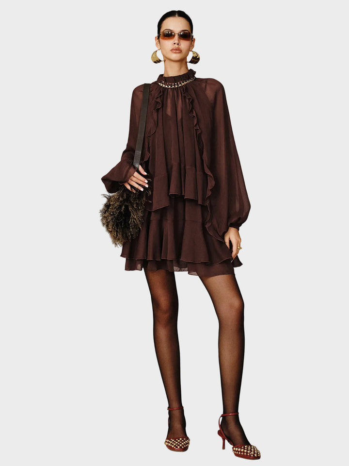 Tiana | Set miniabito in chiffon a balze a strati con sottoveste