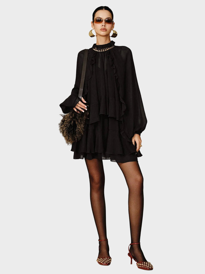 Tiana | Set miniabito in chiffon a balze a strati con sottoveste