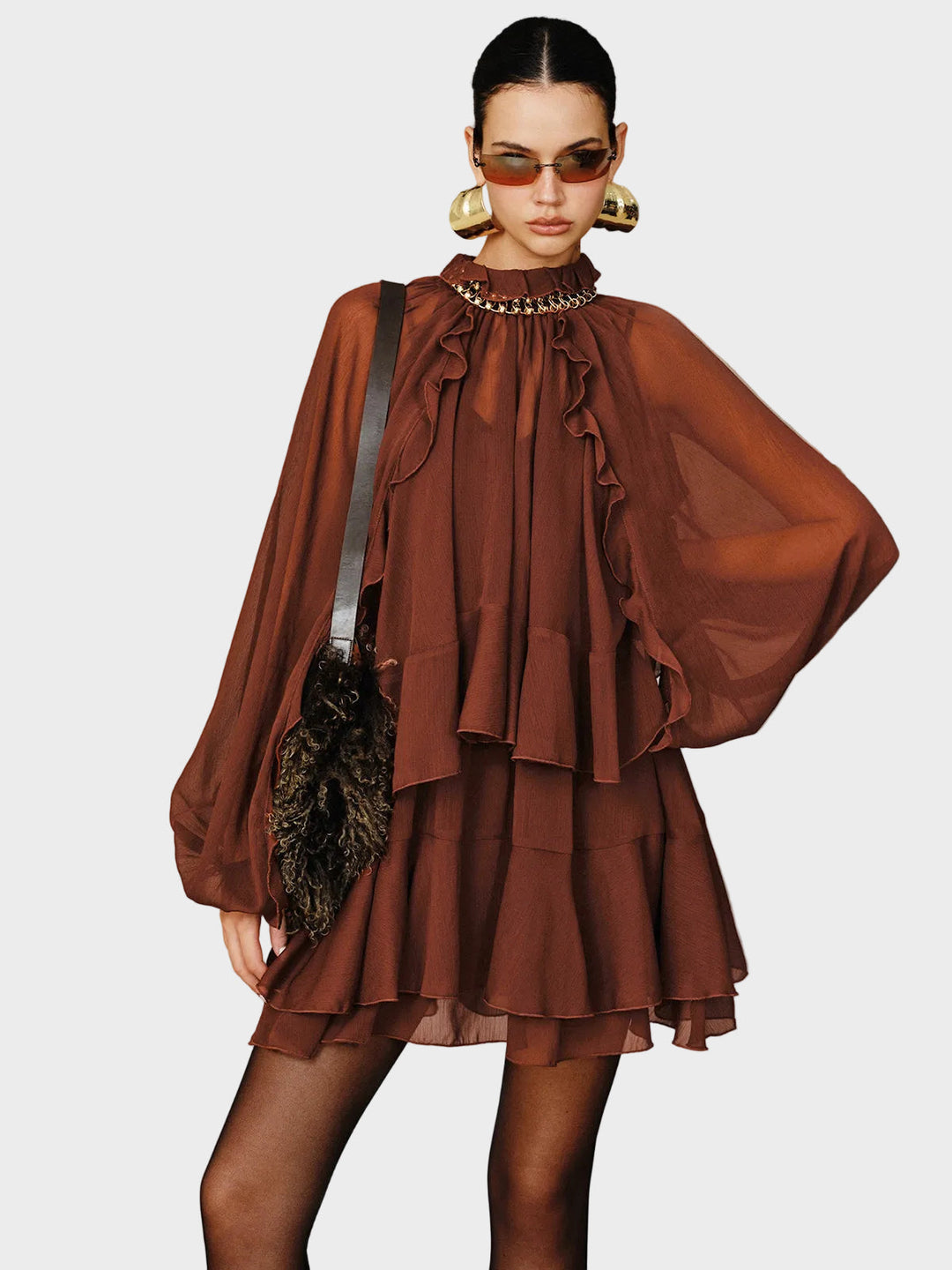 Tiana | Set miniabito in chiffon a balze a strati con sottoveste