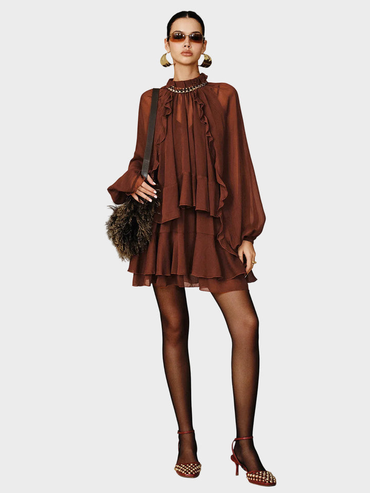 Tiana | Set miniabito in chiffon a balze a strati con sottoveste