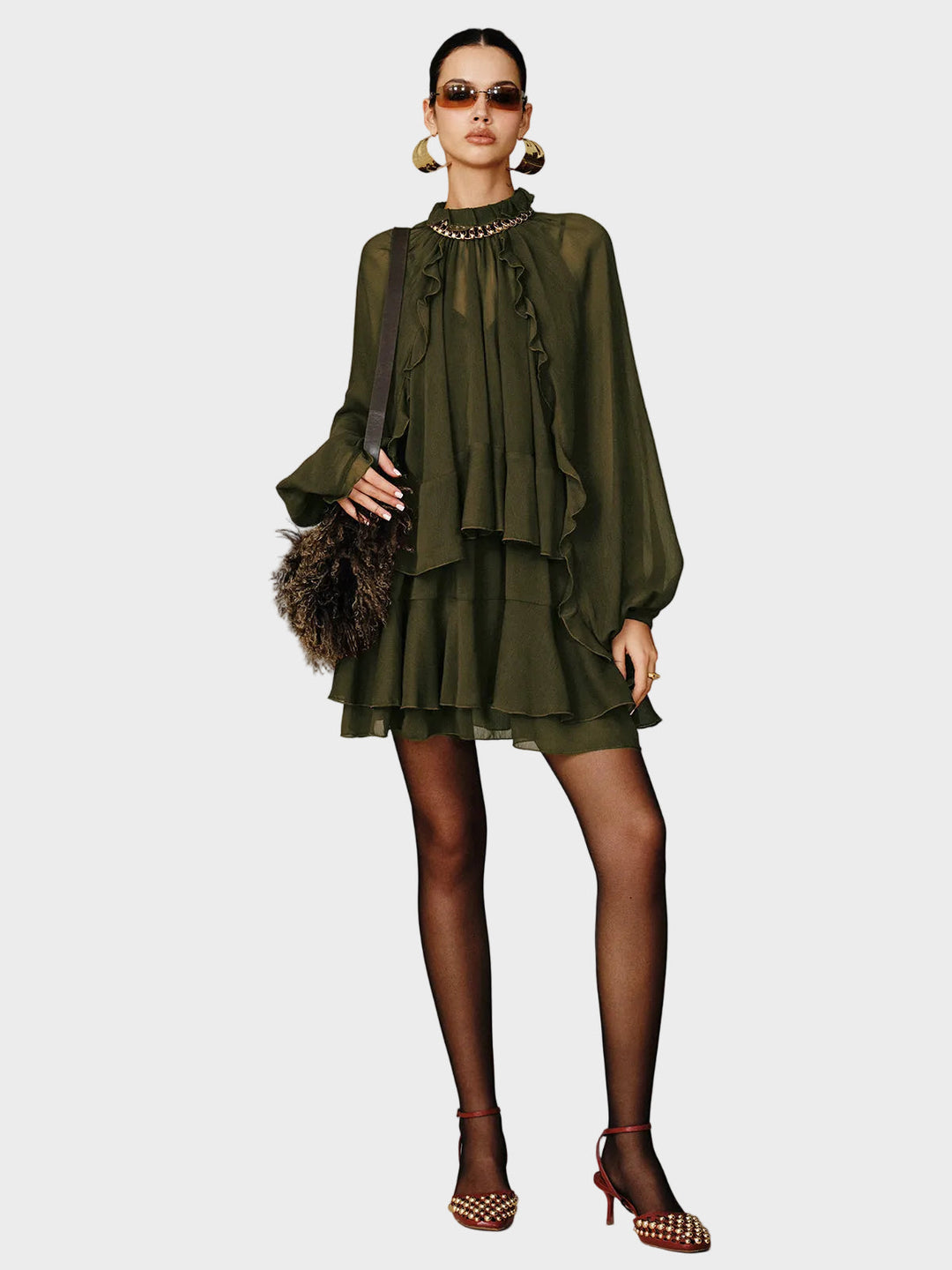 Tiana | Set miniabito in chiffon a balze a strati con sottoveste