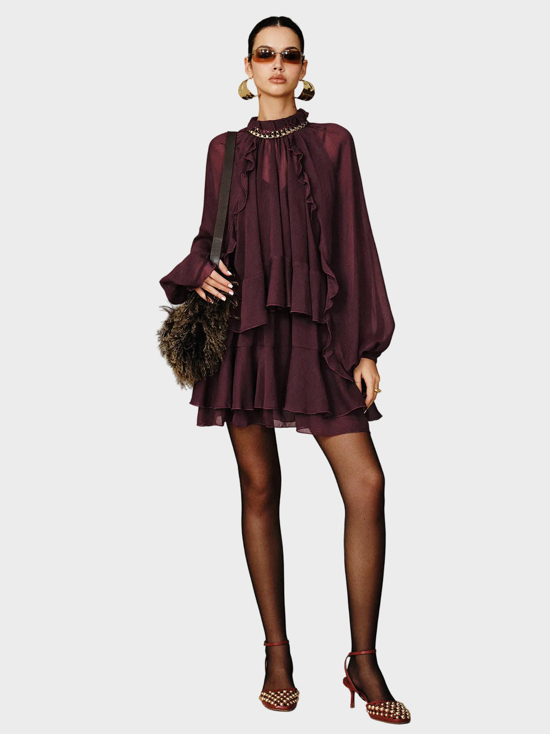 Tiana | Set miniabito in chiffon a balze a strati con sottoveste