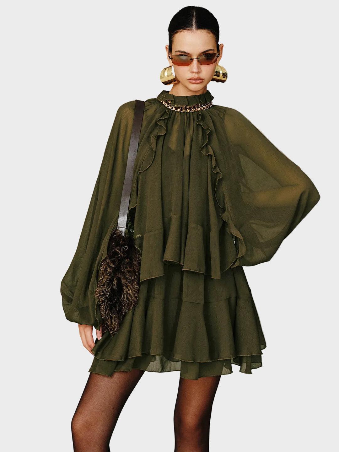 Tiana | Set miniabito in chiffon a balze a strati con sottoveste