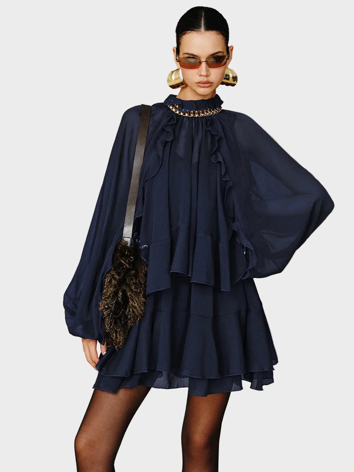Tiana | Set miniabito in chiffon a balze a strati con sottoveste