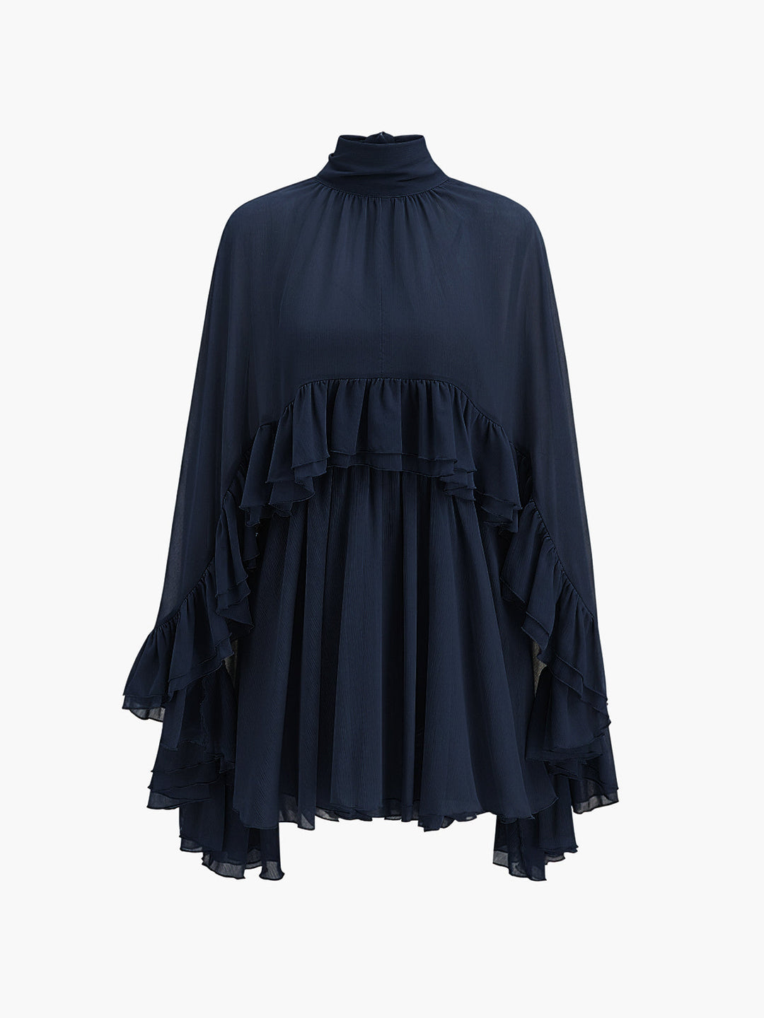 Kim - Vestito Semitrasparente in Chiffon con Rouches e Cappa Esterna