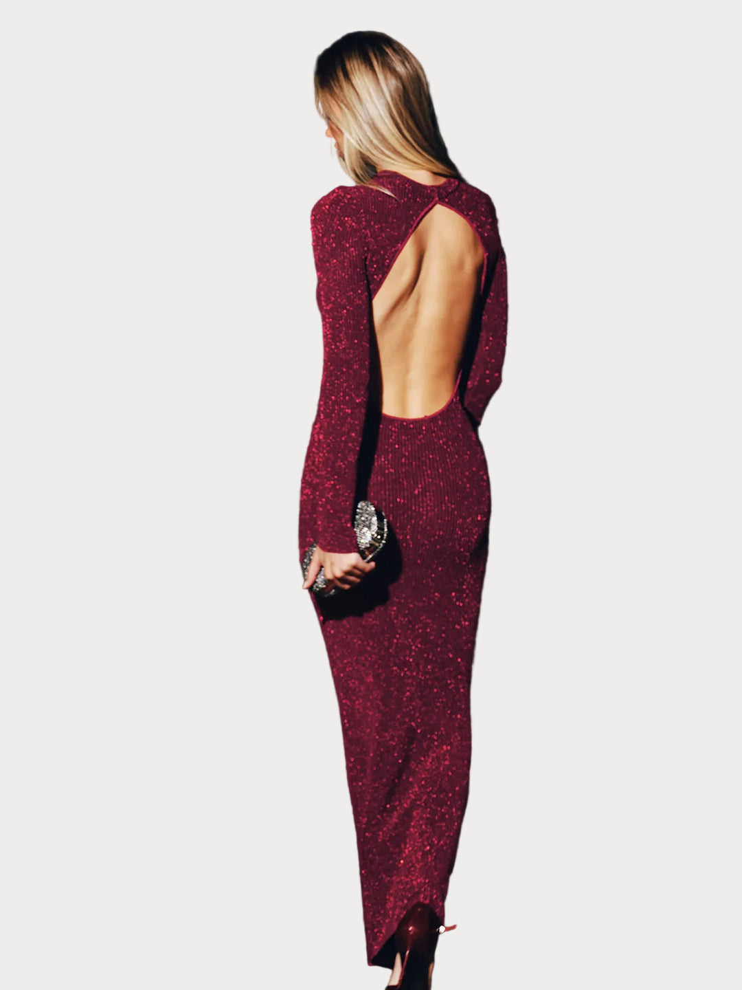 Becky | Long Bodycon Dress with Shine and Open Back