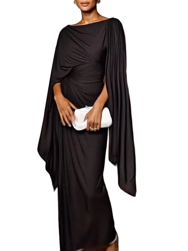 Helga - Abito lungo elegante con maniche a mantella drappeggiate