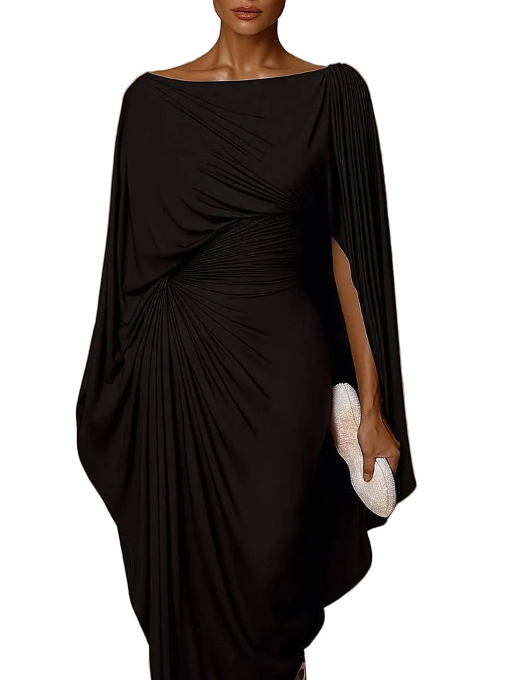 Helga - Abito lungo elegante con maniche a mantella drappeggiate