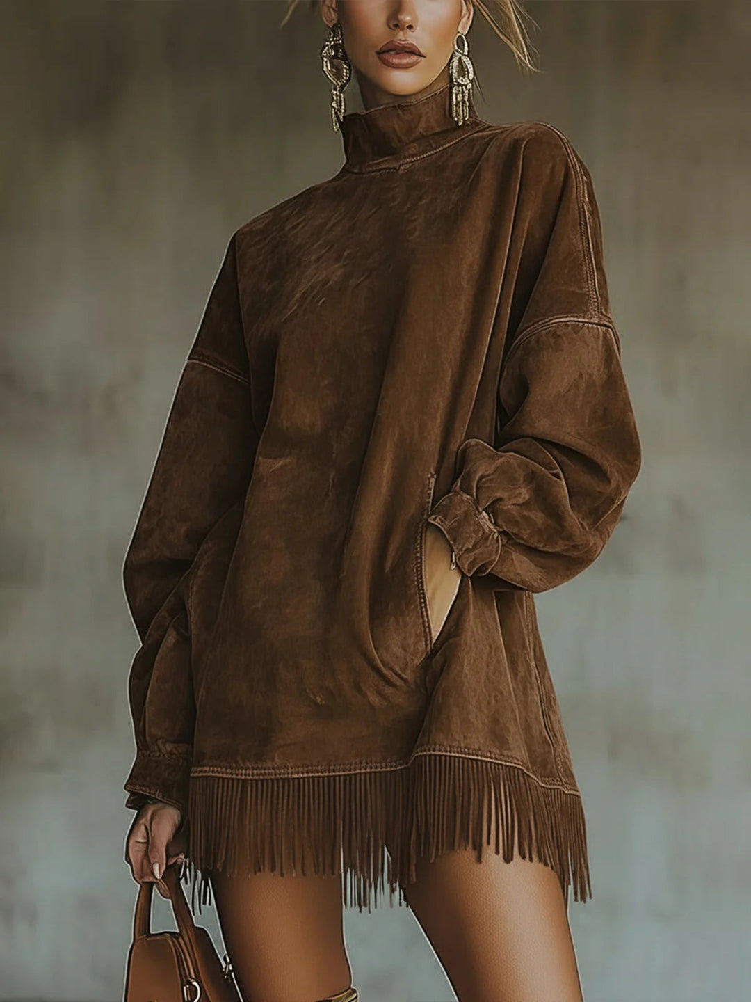 Sheri | robe confortable en daim à pompons