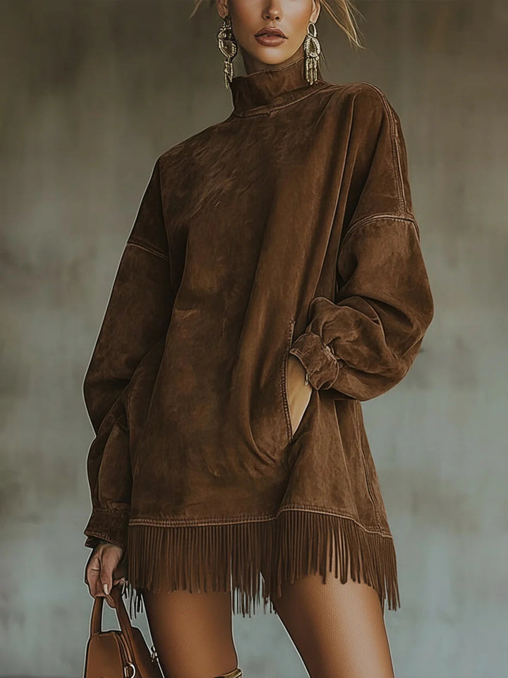 Sheri | robe confortable en daim à pompons