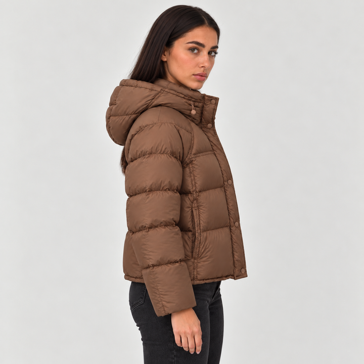 Women's Padded High Neck Puffer Jacket with Hood