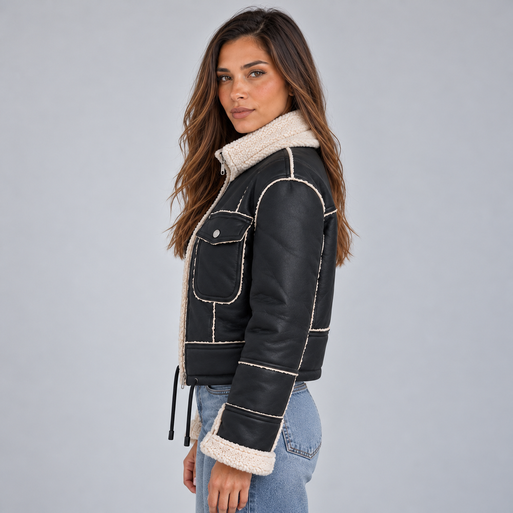 Women's Aviator Jacket with Faux Shearling Collar