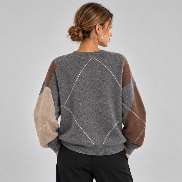 Women's Argyle V-Neck Sweater, Long Sleeve Knit