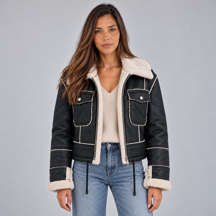Women's Aviator Jacket with Faux Shearling Collar
