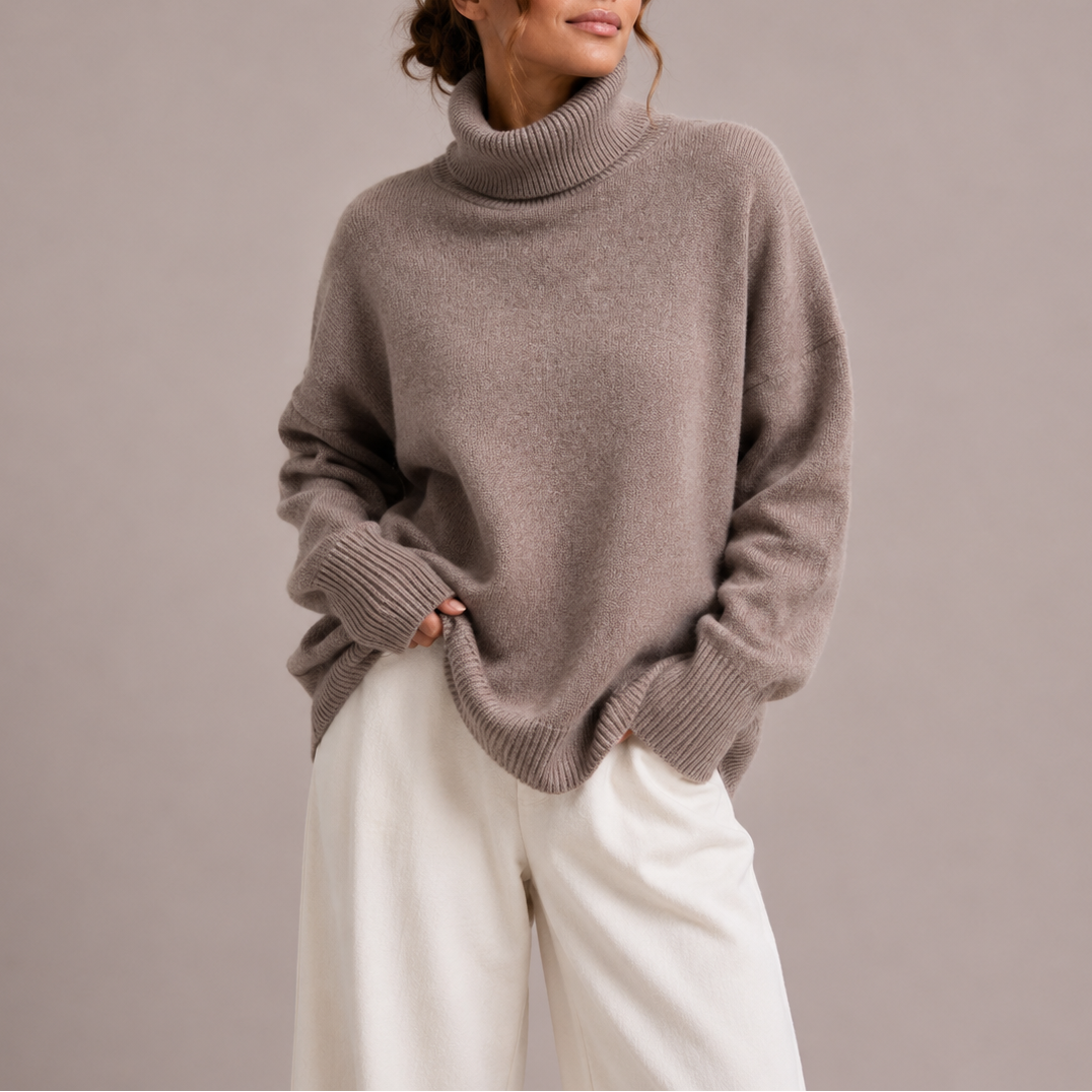 Women's Oversized Turtleneck Sweater, Relaxed Fit Knit