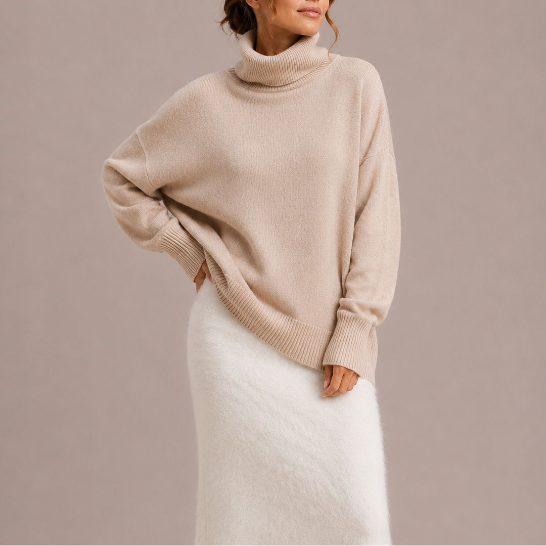 Women's Oversized Turtleneck Sweater, Relaxed Fit Knit