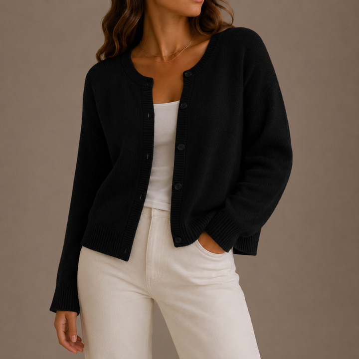 Women's Round Neck Knit Cardigan with Button Front