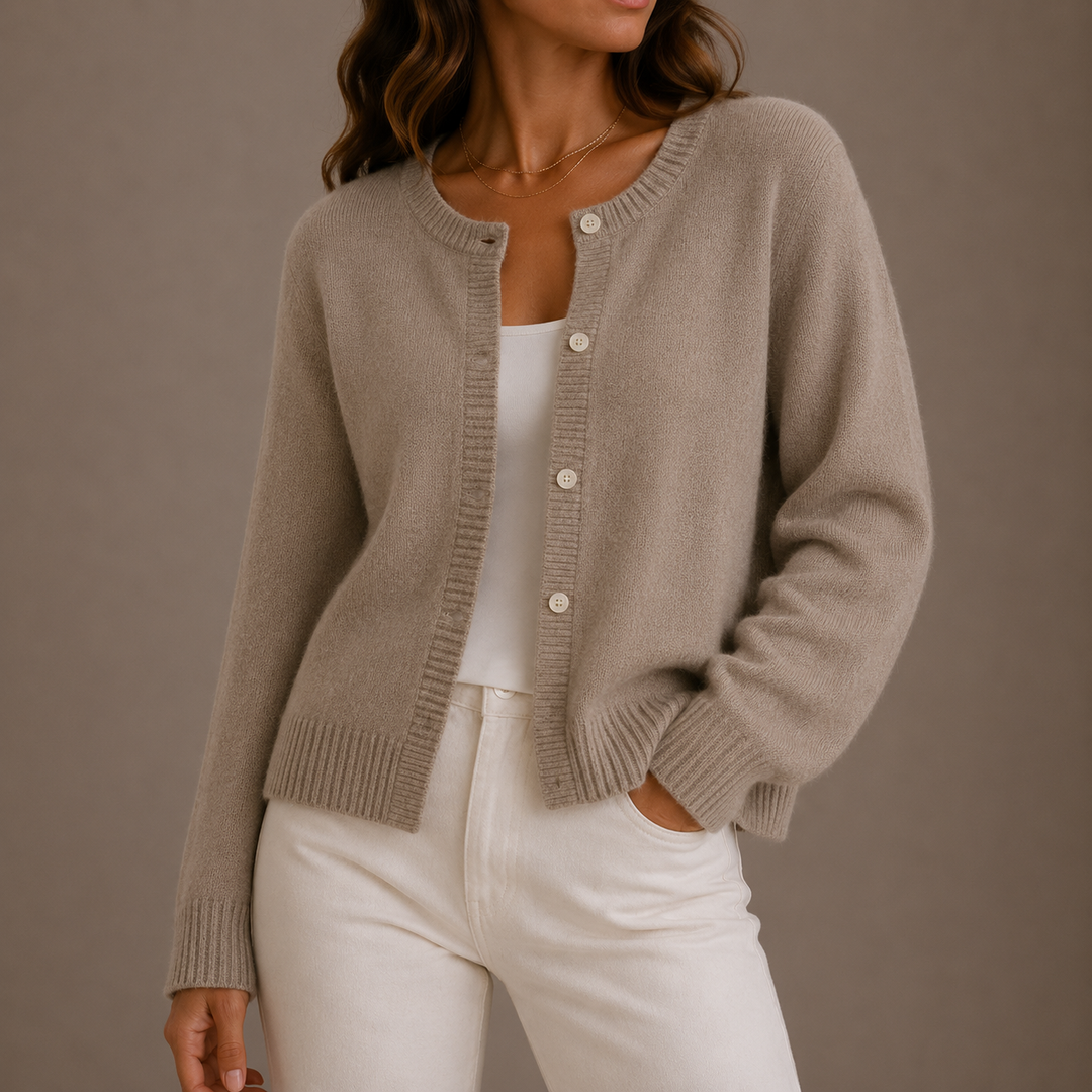 Women's Round Neck Knit Cardigan with Button Front