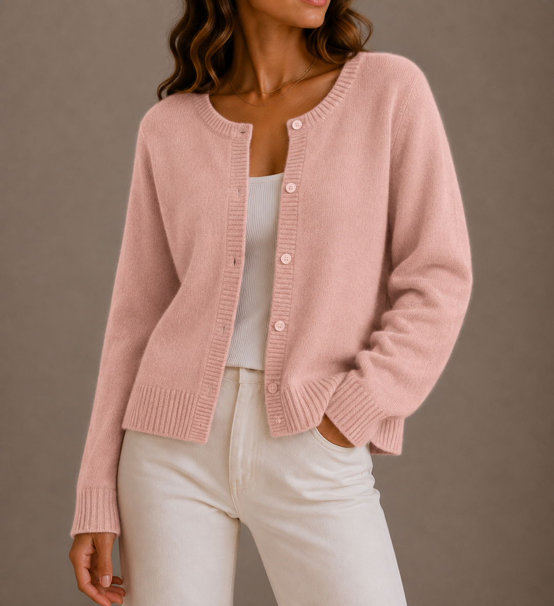 Women's Round Neck Knit Cardigan with Button Front