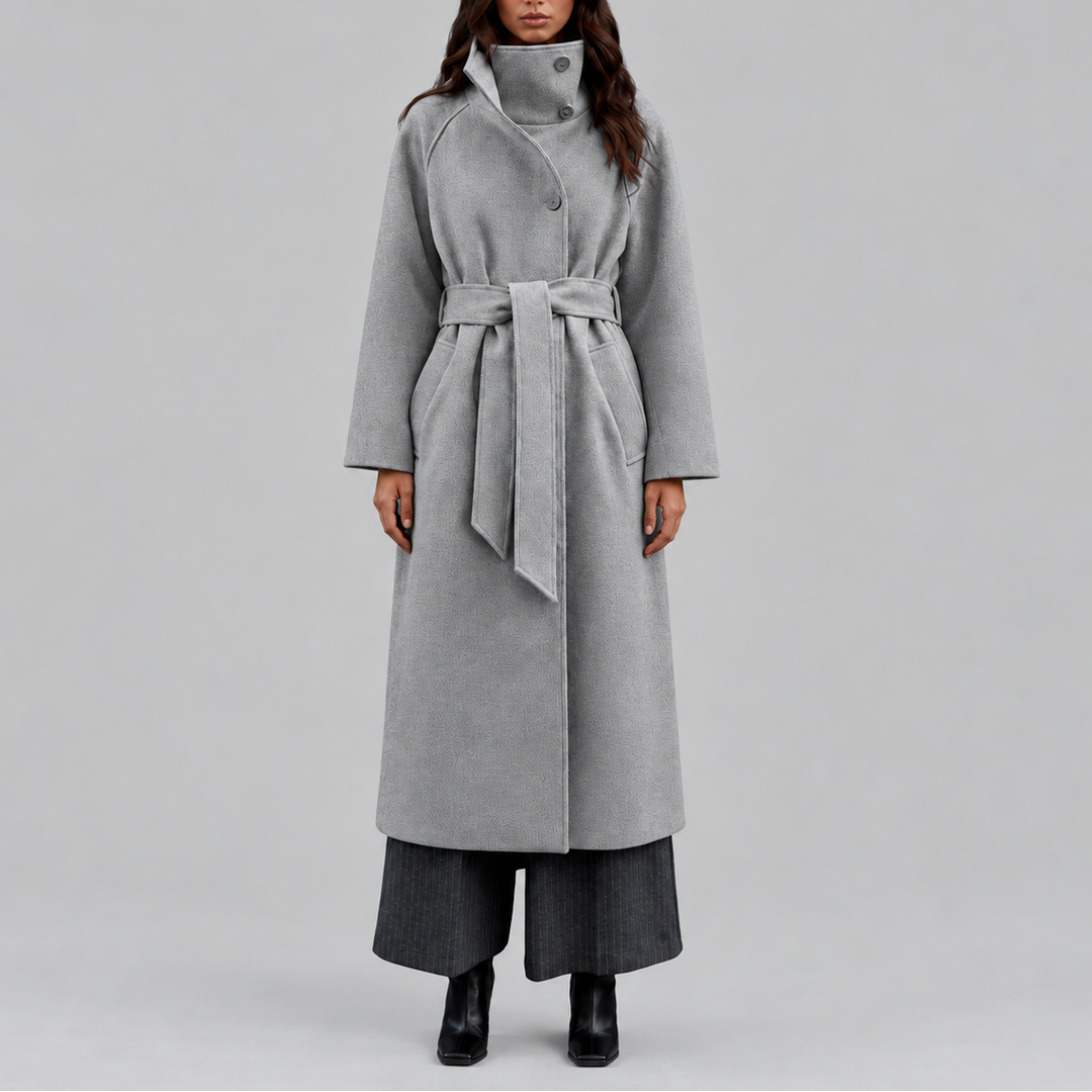 Women's Belted Wrap Coat with Wide Collar