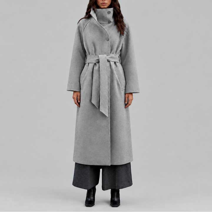 Women's Belted Wrap Coat with Wide Collar