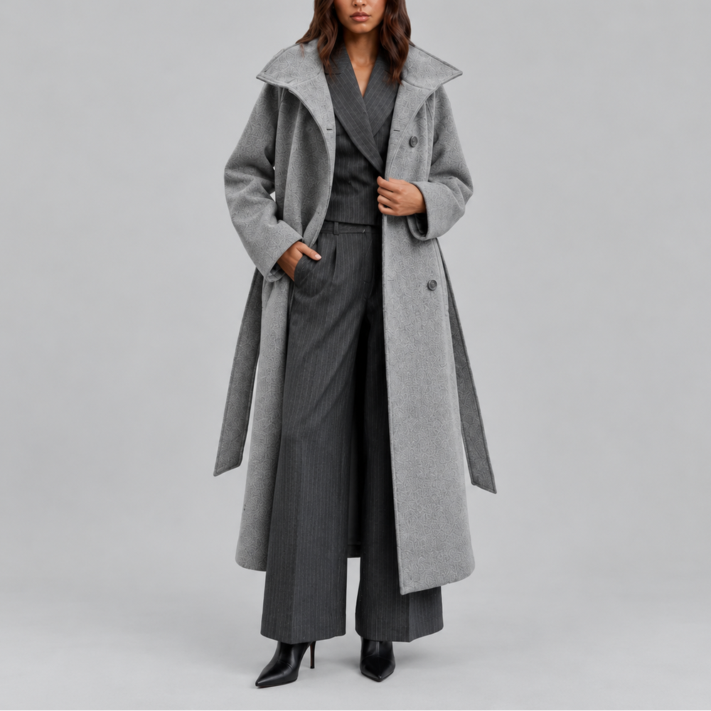 Women's Belted Wrap Coat with Wide Collar