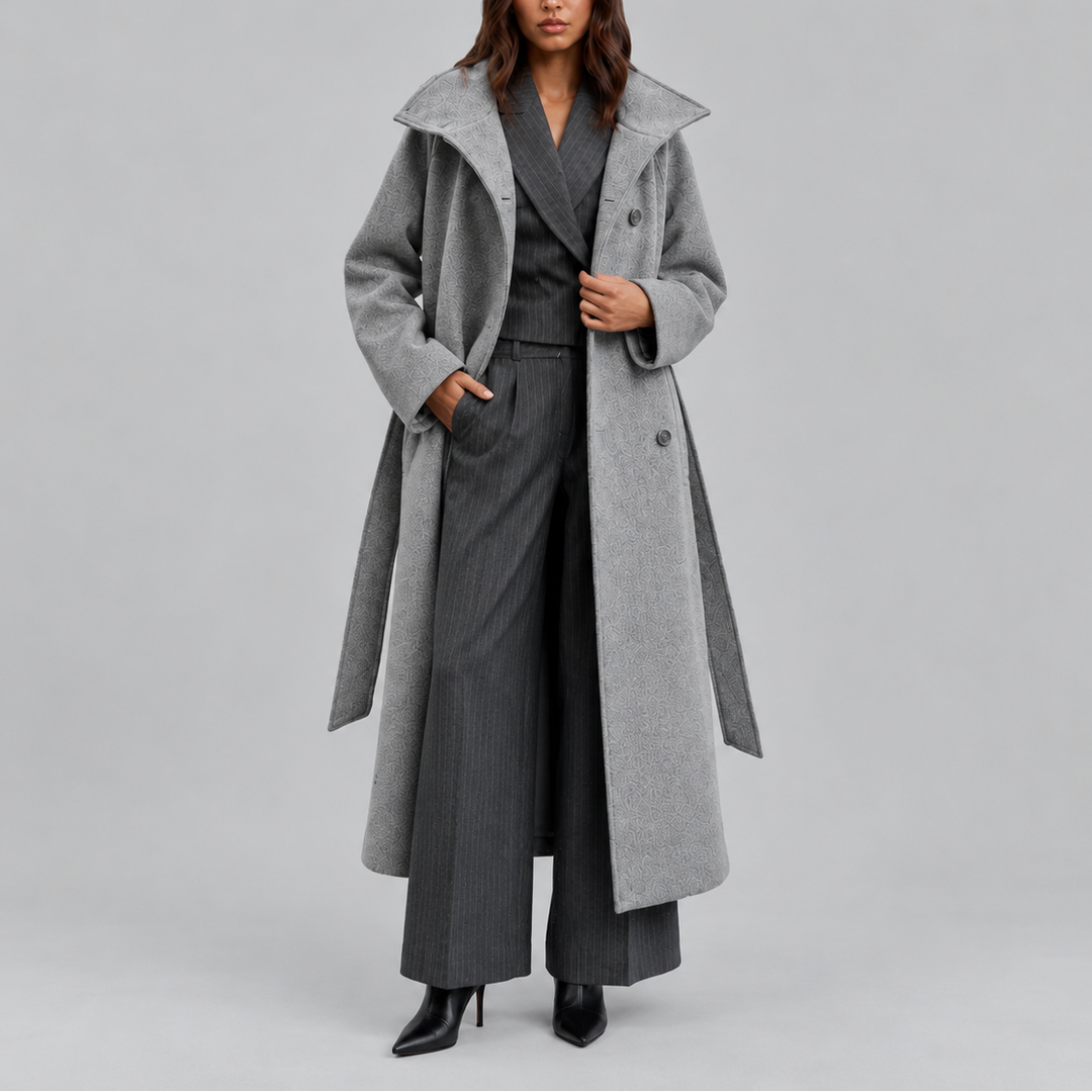 Women's Belted Wrap Coat with Wide Collar