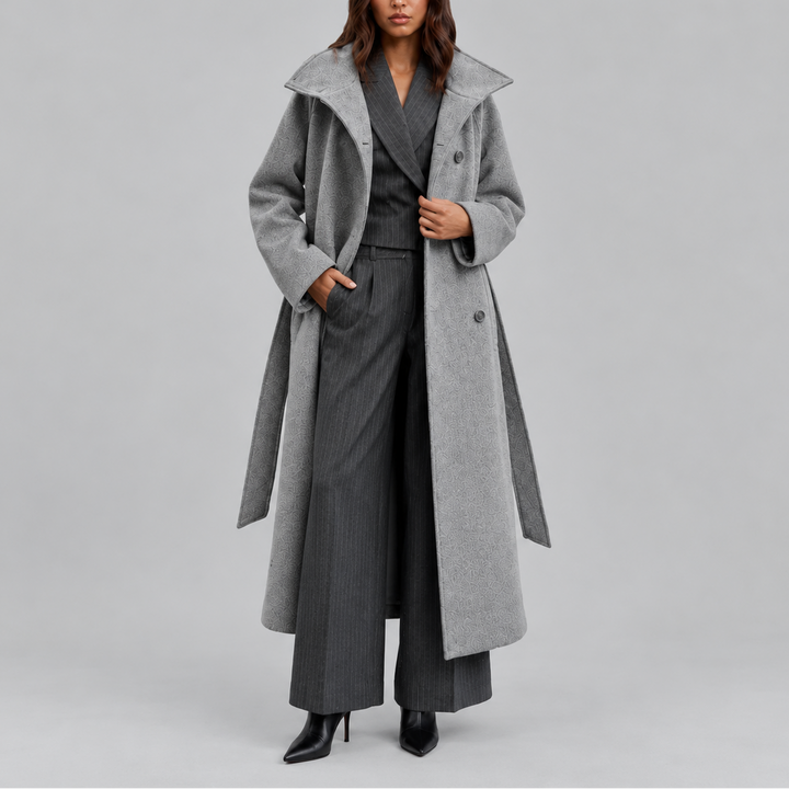 Women's Belted Wrap Coat with Wide Collar