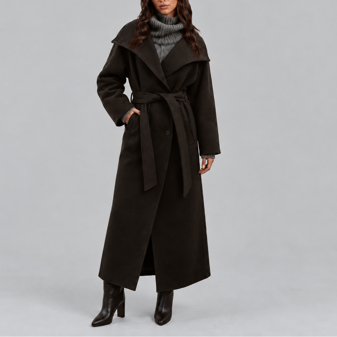 Women's Belted Wrap Coat with Wide Collar
