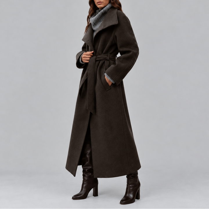 Women's Belted Wrap Coat with Wide Collar