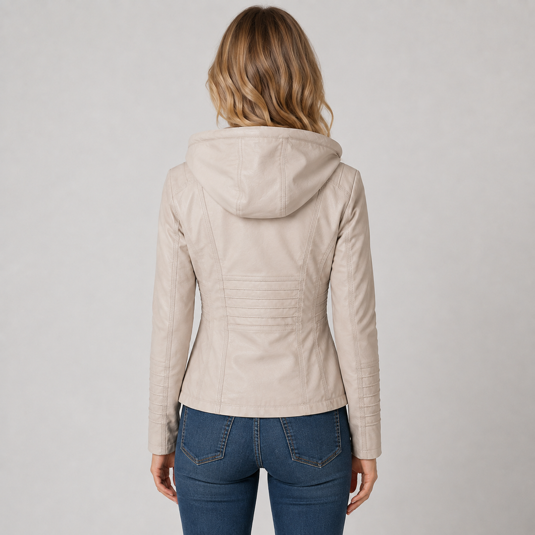 Women's Hooded Faux Leather Zip-Up Jacket