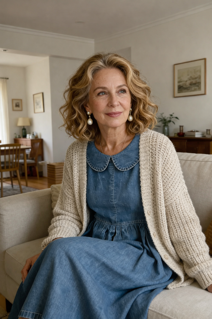 Abito in jeans da donna con colletto alla Peter Pan
